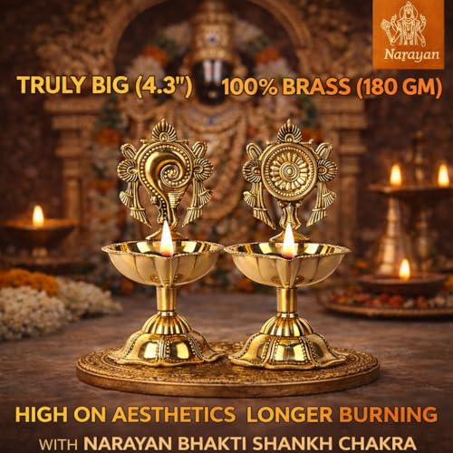 Narayan bhaktiᵀᴹ shanku Chakra,Big Size, Diya for puja deepam kundulu jyot Diwali Decoration for Home Decor,laxmi puja Diya pyali Stand for mandir/Office/Festive Gifts(W:3" H: 4.3"|200gm) (Pack of 2) - Image 3