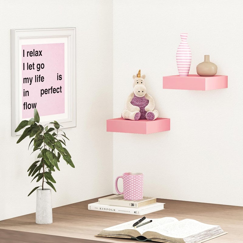 BAMEOS Pink Floating Shelves for Wall, 6" x 6" Wall Shelves for Room, Floating Book Shelves, Hanging Shelves for Bedroom, Bedroom, Living Room, Kitchen (Set of 2) - Image 5