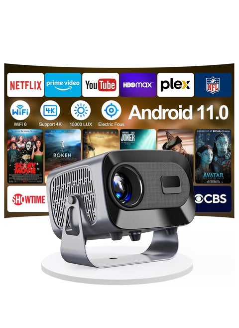 Smartbarry Premium Mini Projector Electric Focus Android 11.0 4K Supported 15000 Lumens WiFi 6 & BT5.0 360° Angle Adjustment Home Theater Portable Projector for Movies & Streaming
