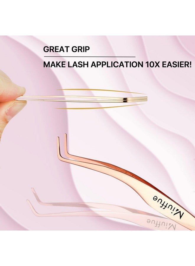 Miuffue False Eyelash Applicator Diy Lash Applicator Tool Stainless Steel Curved Eyelash Tweezers For Strip Lashes Rose Gold - Image 3