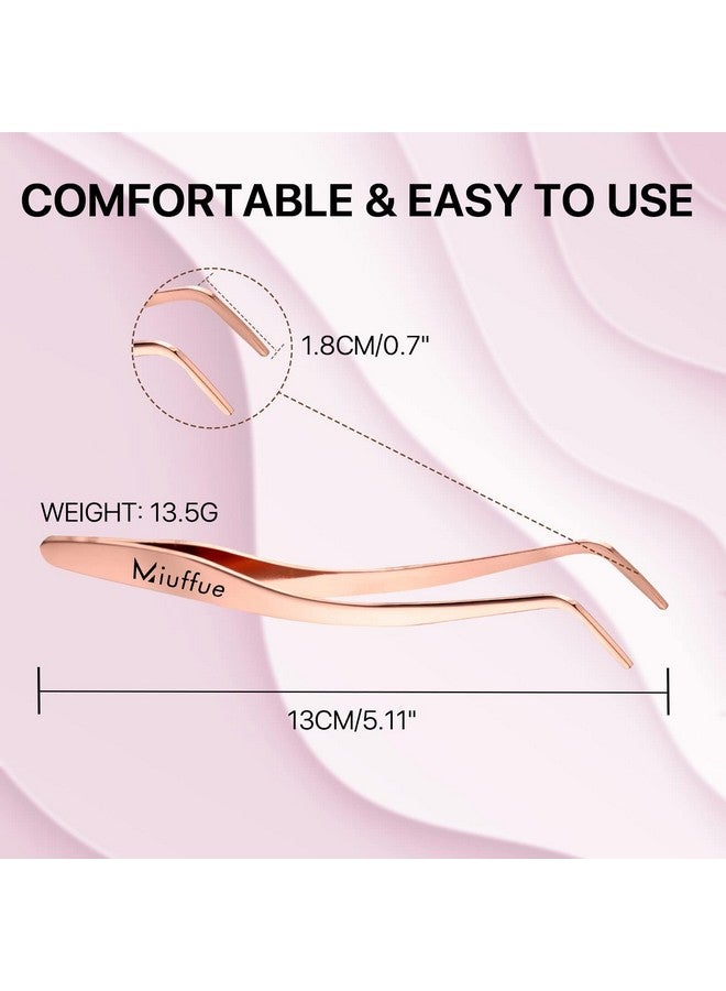 Miuffue False Eyelash Applicator Diy Lash Applicator Tool Stainless Steel Curved Eyelash Tweezers For Strip Lashes Rose Gold - Image 2