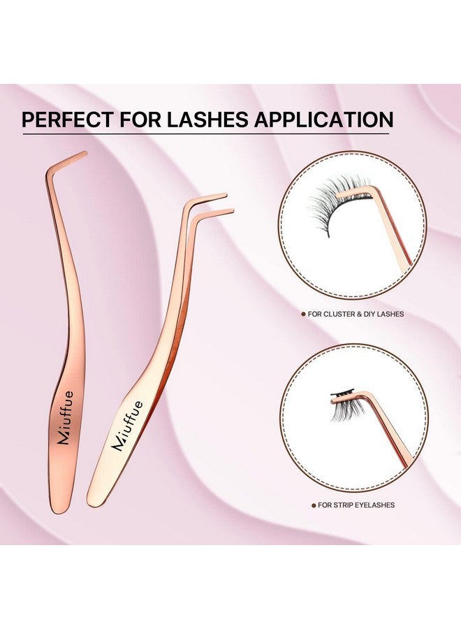 Miuffue False Eyelash Applicator Diy Lash Applicator Tool Stainless Steel Curved Eyelash Tweezers For Strip Lashes Rose Gold - Image 4