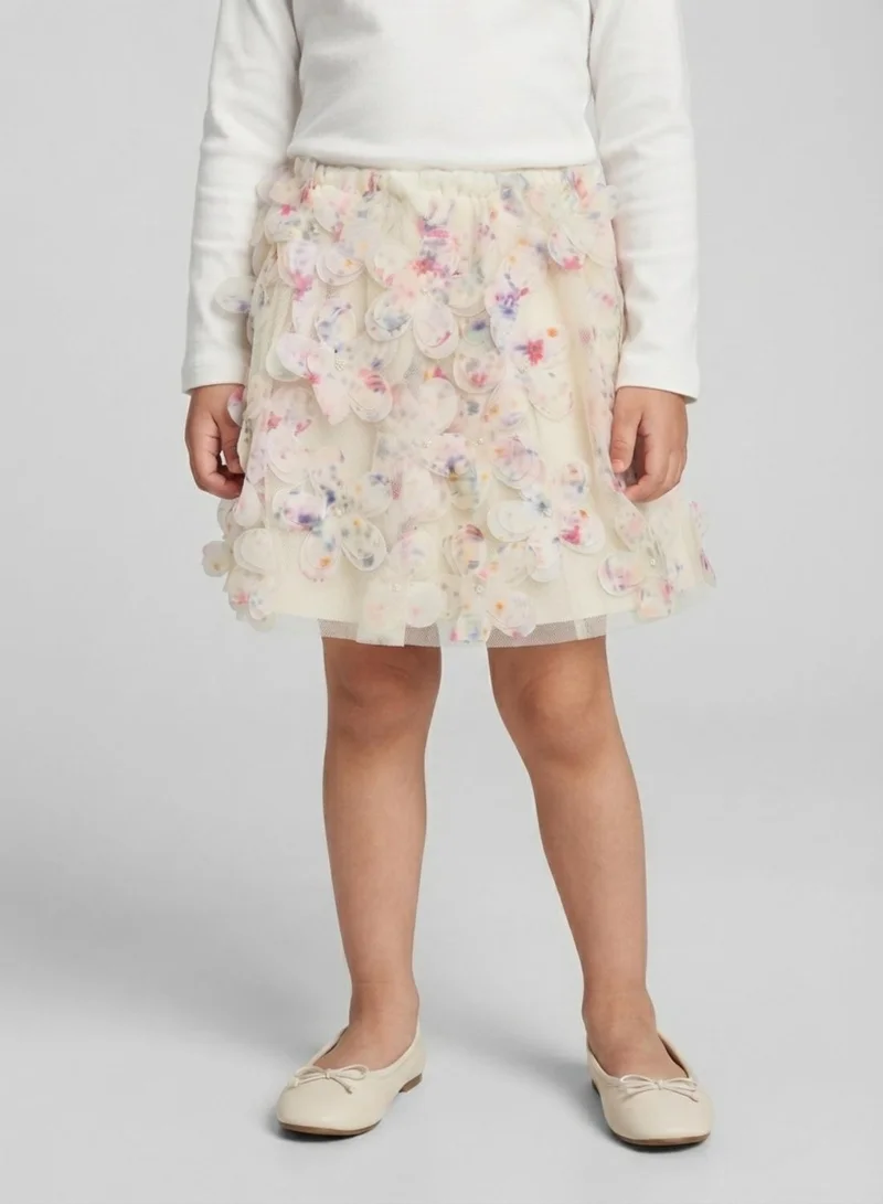 Babyqlo Girls Cream 3D Floral Applique Tulle Skirt