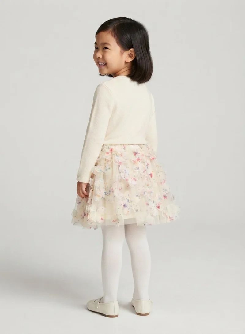 Babyqlo Girls Cream 3D Floral Applique Tulle Skirt