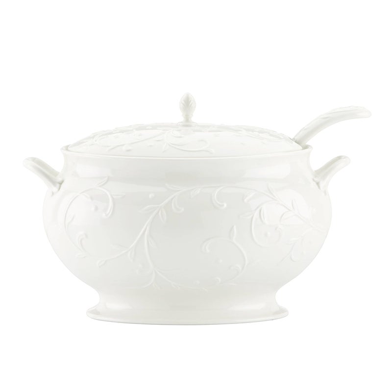 Lenox Opal Innocence Carved Covered Soup Tureen with Ladle 1014Inch White 152 ounces