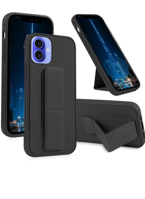 iPhone 16 Case Cover Back Stand with Magnet Holder Premium Silicone Vertical and Horizontal Hand Strap Grip Case Shockproof Protective Cover For Apple  iPhone 16