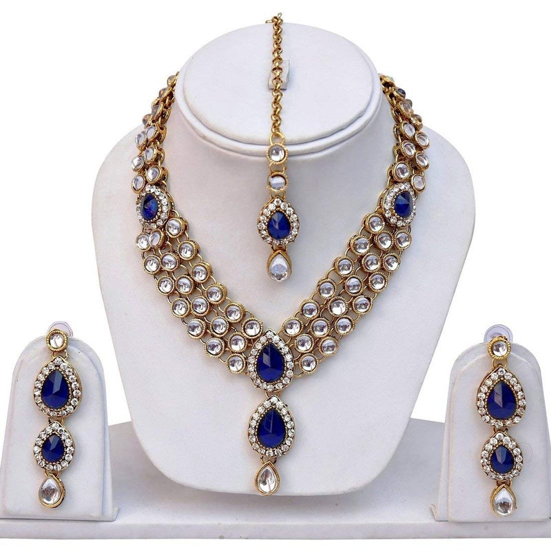 Shining Diva Latest Stylish 18k Gold Plated Traditional Kundan Necklace Jewellery Set for Women - Image 1