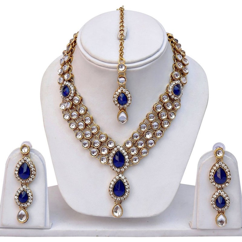 Shining Diva Latest Stylish 18k Gold Plated Traditional Kundan Necklace Jewellery Set for Women - Image 3