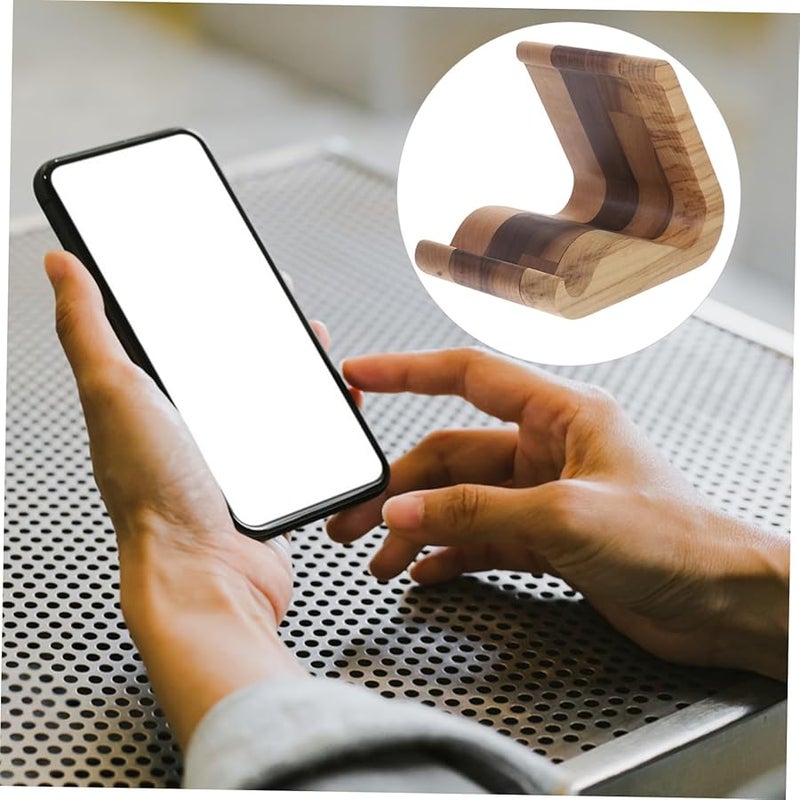 حامل هاتف خشبي قابل للتعديل للمكتب حامل جهاز لوحي طلاء خشب طبيعي قاعدة ثابتة - Image 4