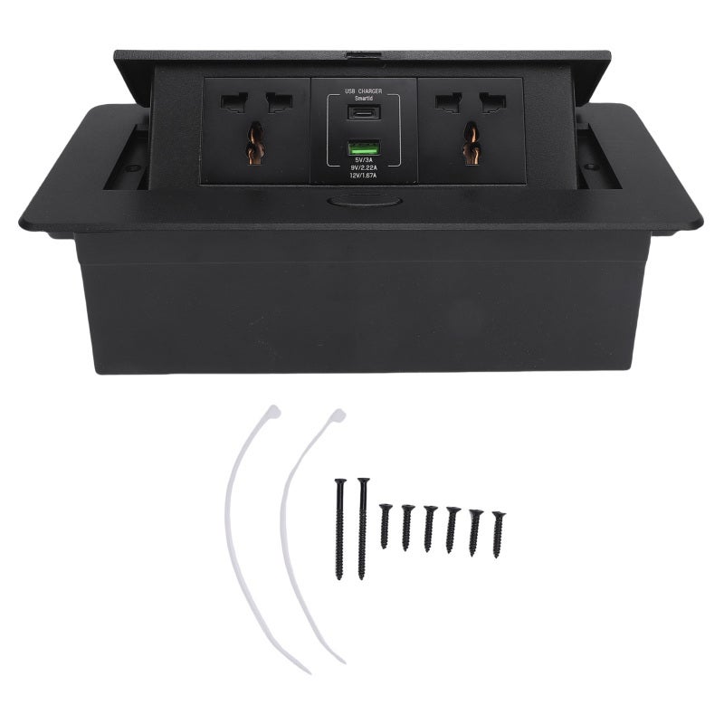 Desktop Pop Up Power Strip: 2 AC Sockets 1 USB 1 Type C Ports 16A 4000W - Slow Pop Up Damping Structure High Temperature Proof Recessed Socket for Office Conference Room Home - Image 1
