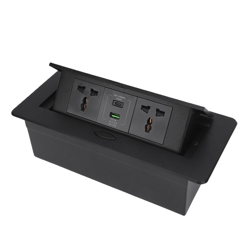 Desktop Pop Up Power Strip: 2 AC Sockets 1 USB 1 Type C Ports 16A 4000W - Slow Pop Up Damping Structure High Temperature Proof Recessed Socket for Office Conference Room Home - Image 5
