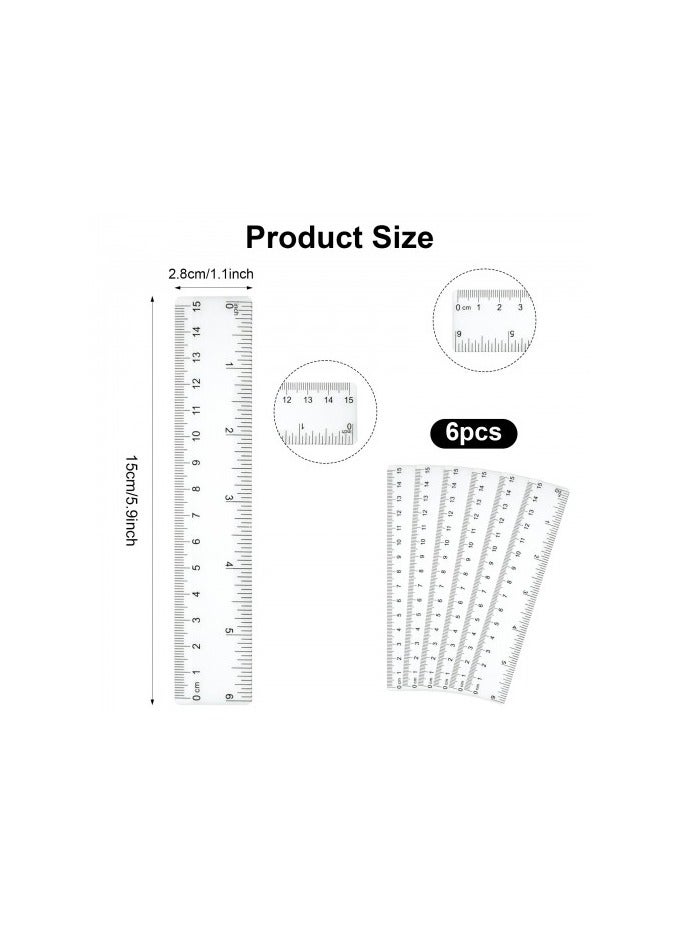 6 Pcs 15cm Ruler, 6 Inch Ruler Clear Ruler, 6 Inch Clear Plastic Ruler, Drafting Tools, Transparent Straight Ruler Measuring Ruler Tool for Student School Office - Image 2