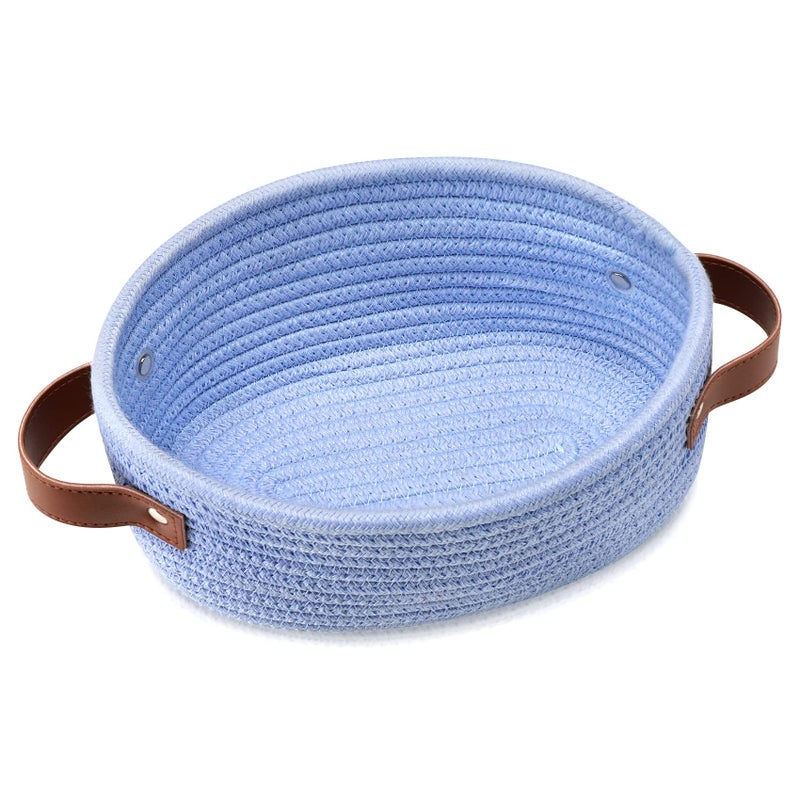 ABenkle Small Woven Basket, Mini Cotton Rope Storage Basket, Tiny Easter Basket, Shelf Basket, Oval Decorative Toy Dog Cat Basket for Nursery, Empty Gift Basket, 9.4" x 5.9" x 3.9" XS - Image 1