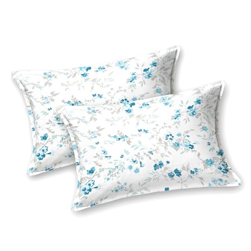 Plumora King Size Fitted Bedsheet with Elastic, 100% Pure Cotton King Size Fitted Bedsheet for Double Bed with 2 Pillow Covers, 240 TC, 72×78 Inches up to 8-inch Mattress, Floral Design (Ocean Bloom) - Image 3