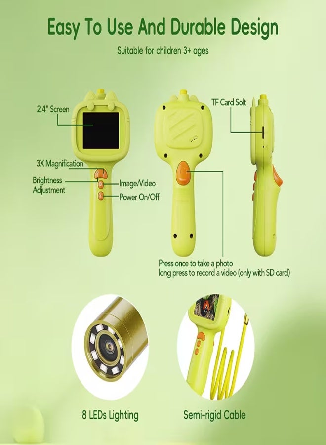 منظار أطفال عالي الدقة بشاشة IPS بحجم 2.4 بوصة، عدسة 8 مم، كابل مرن 0.8 متر، مقاوم للماء IP67، مصابيح LED – لعبة تعليمية STEM للاستكشاف الخارجي ومراقبة النباتات والحيوانات - Image 4