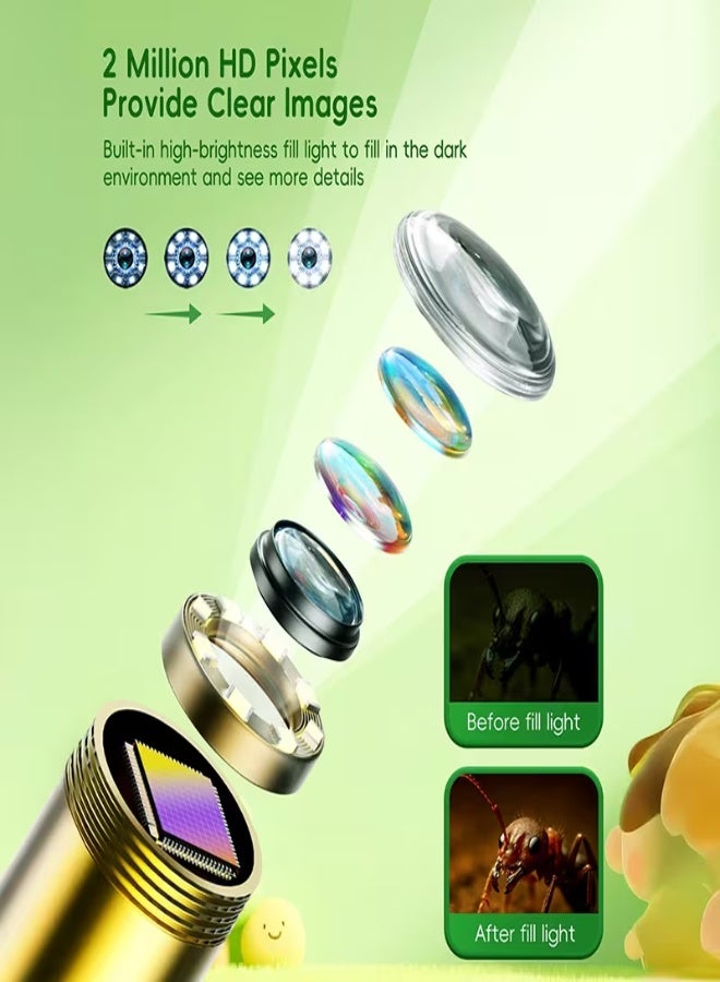 منظار أطفال عالي الدقة بشاشة IPS بحجم 2.4 بوصة، عدسة 8 مم، كابل مرن 0.8 متر، مقاوم للماء IP67، مصابيح LED – لعبة تعليمية STEM للاستكشاف الخارجي ومراقبة النباتات والحيوانات - Image 5