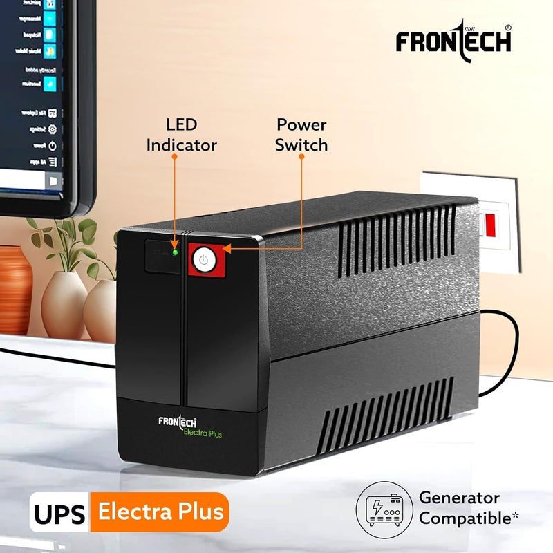 FRONTECH UPS إلكترا بلس 600VA/360W، نظام إمداد الطاقة غير المنقطع، بطارية خالية من الصيانة، مؤشر LED، احتياطي الطاقة وحماية لأجهزة الكمبيوتر المكتبية والمنزلية والإلكترونيات الأخرى، (2564) - Image 2