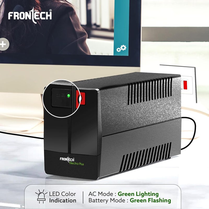 FRONTECH UPS إلكترا بلس 600VA/360W، نظام إمداد الطاقة غير المنقطع، بطارية خالية من الصيانة، مؤشر LED، احتياطي الطاقة وحماية لأجهزة الكمبيوتر المكتبية والمنزلية والإلكترونيات الأخرى، (2564) - Image 5