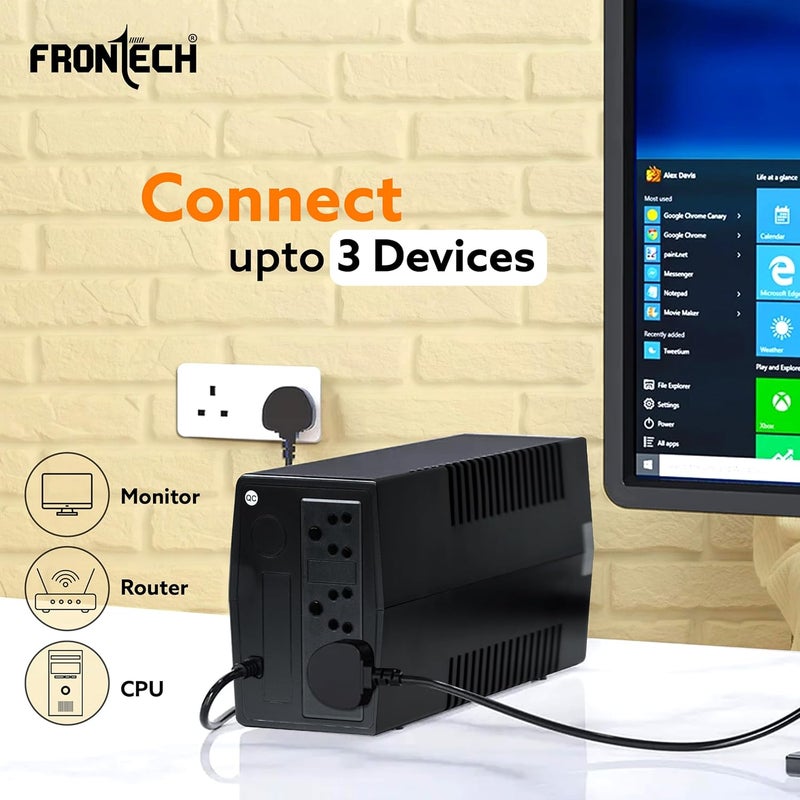 FRONTECH UPS إلكترا بلس 600VA/360W، نظام إمداد الطاقة غير المنقطع، بطارية خالية من الصيانة، مؤشر LED، احتياطي الطاقة وحماية لأجهزة الكمبيوتر المكتبية والمنزلية والإلكترونيات الأخرى، (2564) - Image 3