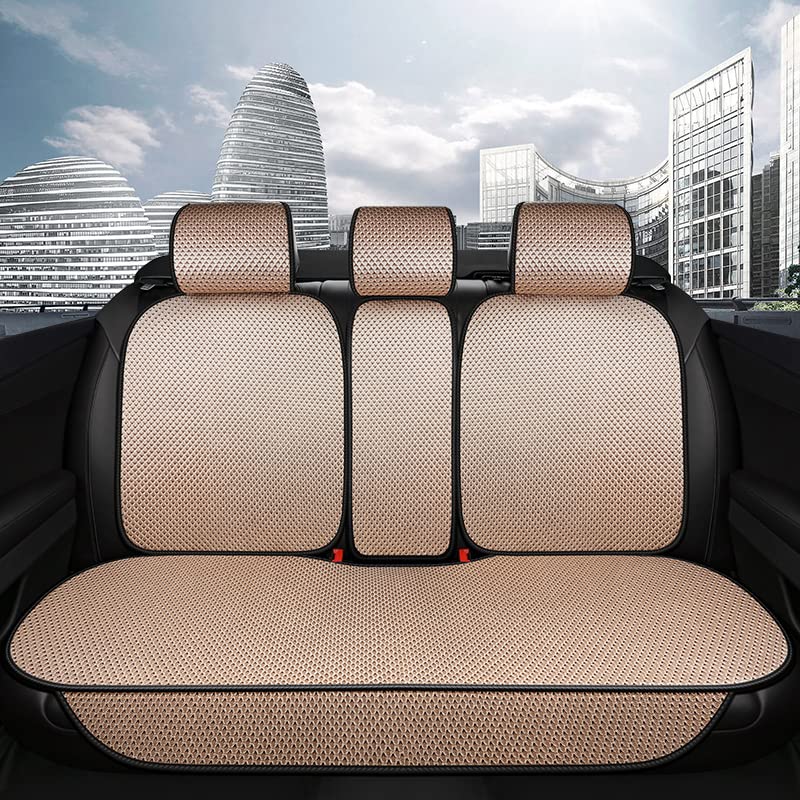 Auto Newer Luxury Breathable Rear Bench Car Seat Cover Fit Four Seasons Back Seat ProtectorUniversal Rear of Car Seat CushionsUniversal Fit for 95 CarsSUVPickupVanRear SeatBeige