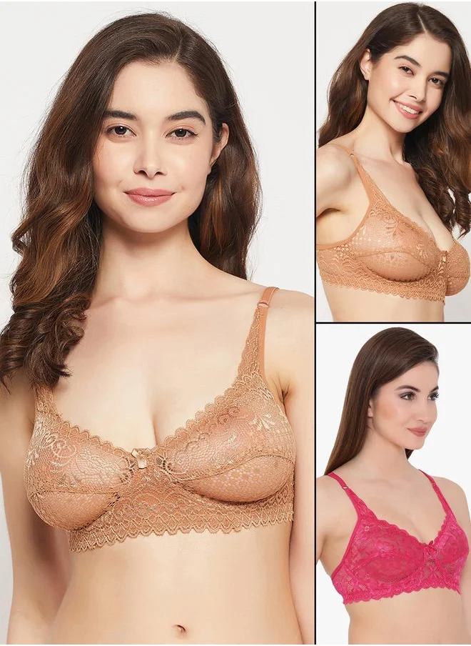 Clovia Clovia Pack of 2 - Lace Non-Padded Non-Wired Full Coverage Bra