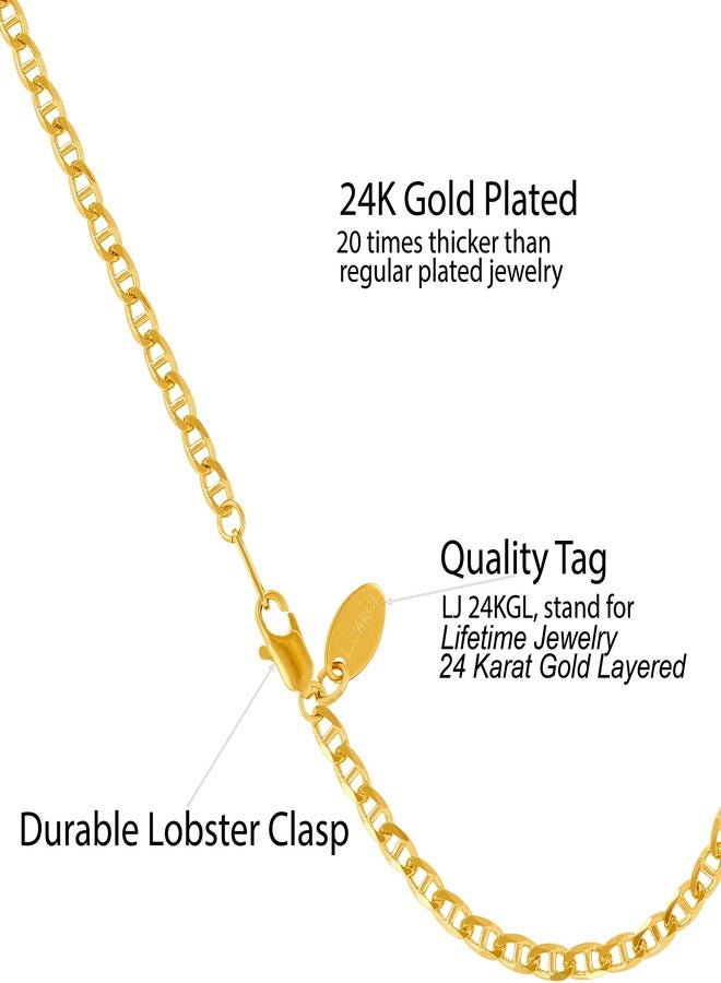 LIFETIME JEWELRY 3mm Mariner Link Chain Anklet for Women & Men 24k Gold Plated (10.0) - Image 4