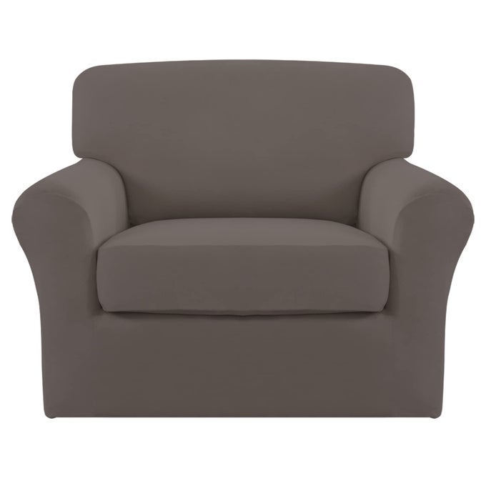 EASYGOING 2 PIECES MICROFIBER STRETCH CHAIR SLIPCOVER SPANDEX SOFT FITTED SOFA COUCH COVER WASHABLE FURNITURE PROTECTOR WITH ELASTIC BOTTOM KIDS PET TAUPE