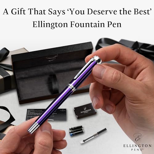 Ellington Pens Luxury Fountain Pen Set - Smooth Medium Nib - Includes 3 Ink Cartridges, Refillable Ink Converter, Gift Box - Fountain Pens For Writing, Calligraphy, Journaling, Sketching (Purple Haze) - Image 3