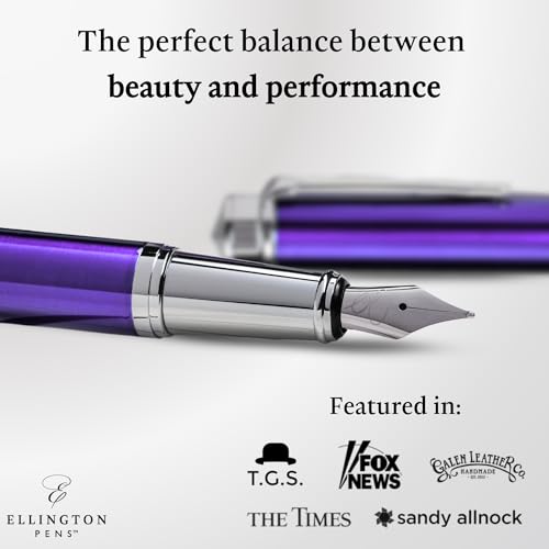 Ellington Pens Luxury Fountain Pen Set - Smooth Medium Nib - Includes 3 Ink Cartridges, Refillable Ink Converter, Gift Box - Fountain Pens For Writing, Calligraphy, Journaling, Sketching (Purple Haze) - Image 2