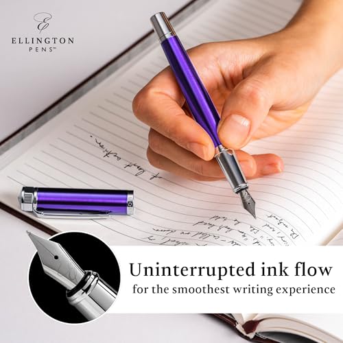 Ellington Pens Luxury Fountain Pen Set - Smooth Medium Nib - Includes 3 Ink Cartridges, Refillable Ink Converter, Gift Box - Fountain Pens For Writing, Calligraphy, Journaling, Sketching (Purple Haze) - Image 4