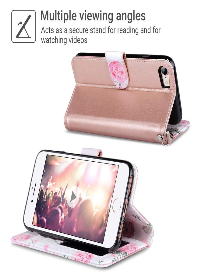 ULAK for iPhone SE 3(2022)/SE(2020)/8/7 Wallet Case with Card Holder, Premium Floral PU Leather Flip Case with Kickstand Card Slots,Wrist Strap, Durable Shockproof Cover 4.7 Inch(Rose Gold) - Image 4