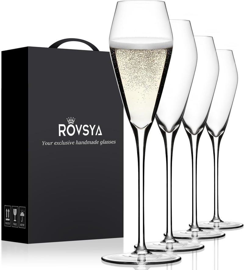Champagne Flutes Glasses Set of 4 Hand Blown Crystal Wedding Flutes Glass Ideal for Weddings Anniversaries Christmas Special Days 105 inch 75 oz Clear