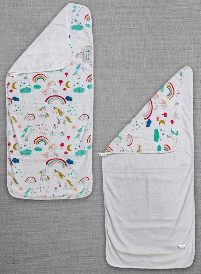 INFANEO Double Layer Muslin Cotton + Combed Cotton Kids Bath Towel | Quick Drying High Absorbent Seamless Prints Super-Soft Wash Cloth - 12001 - White - 50x100 Centimetres (Prints May Vary) - Image 2