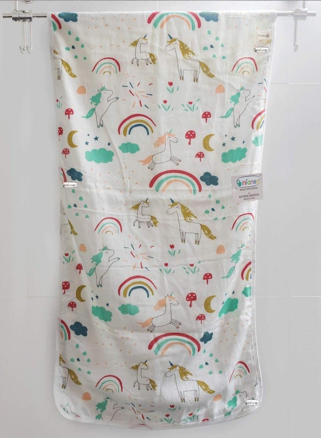 INFANEO Double Layer Muslin Cotton + Combed Cotton Kids Bath Towel | Quick Drying High Absorbent Seamless Prints Super-Soft Wash Cloth - 12001 - White - 50x100 Centimetres (Prints May Vary) - Image 1