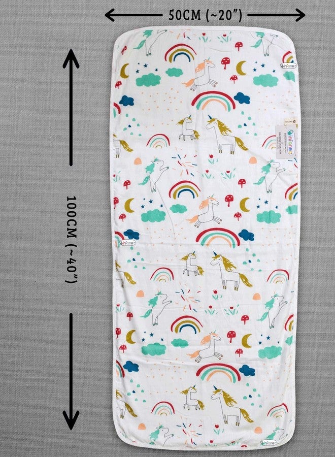 INFANEO Double Layer Muslin Cotton + Combed Cotton Kids Bath Towel | Quick Drying High Absorbent Seamless Prints Super-Soft Wash Cloth - 12001 - White - 50x100 Centimetres (Prints May Vary) - Image 3