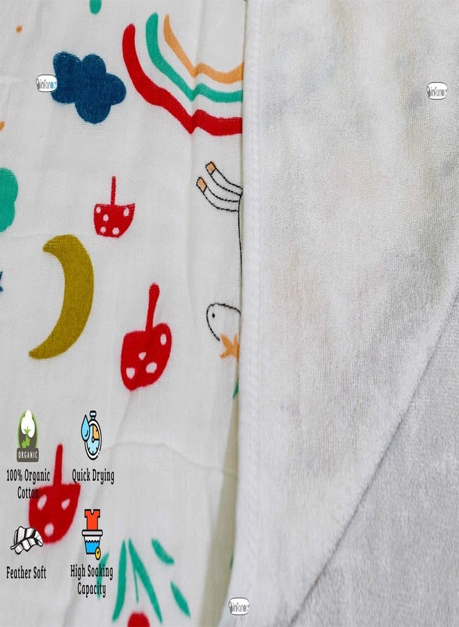 INFANEO Double Layer Muslin Cotton + Combed Cotton Kids Bath Towel | Quick Drying High Absorbent Seamless Prints Super-Soft Wash Cloth - 12001 - White - 50x100 Centimetres (Prints May Vary) - Image 5