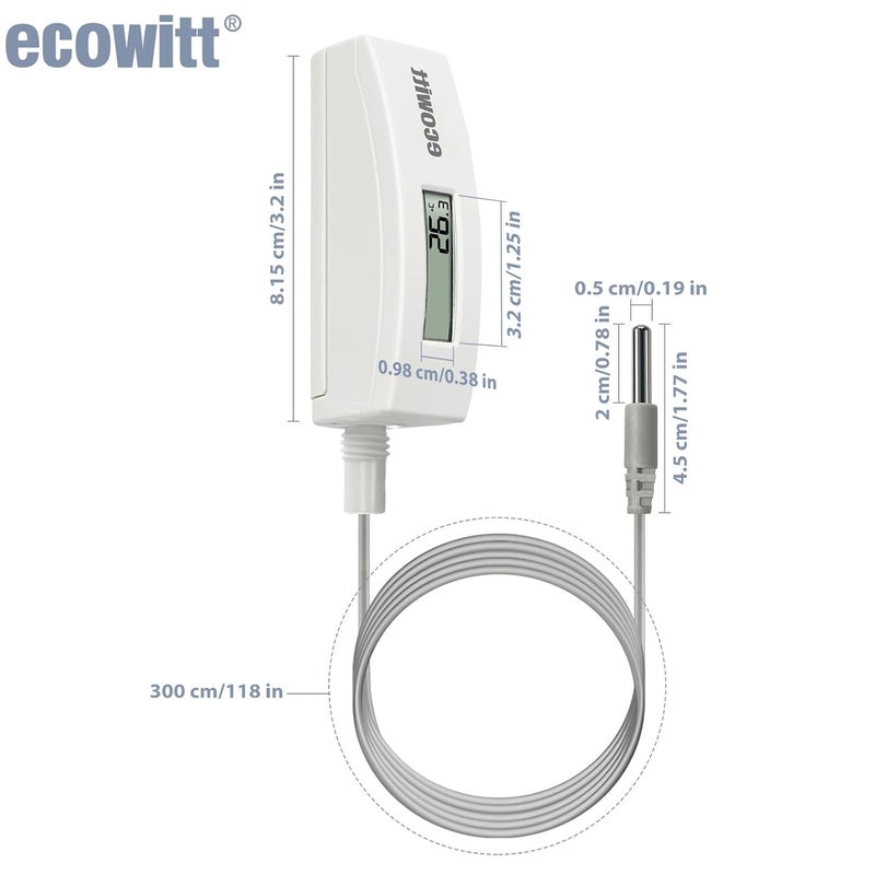 ECOWITT WN34BL Digital Pool Thermometer with LCD Display, Waterproof Water Temperature Sensor, Easy to Mount, 10ft Cable Sensor for Swimming Pool, Hot Tubs, Spas, Bath Water, Fish Ponds - Image 2