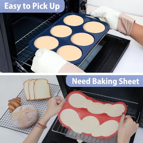 Vnray 4 Inch Jumbo Silicone Muffin Top Pan with Metal Frame, Non Stick Silicone Egg Mold for Oven, Large Whoopie Pie Baking Pan with Handle for English Breakfast Sandwich, Egg Bite, Bun Tart, Grey - Image 4