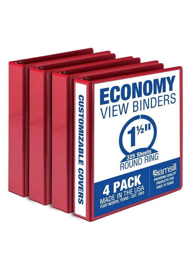 Samsill - Economy 1.5 Inch 3 Ring Binder Made In The Usa Round Ring Binder Customizable Clear View Cover Red 4 Pack (Mp48553) - Image 1