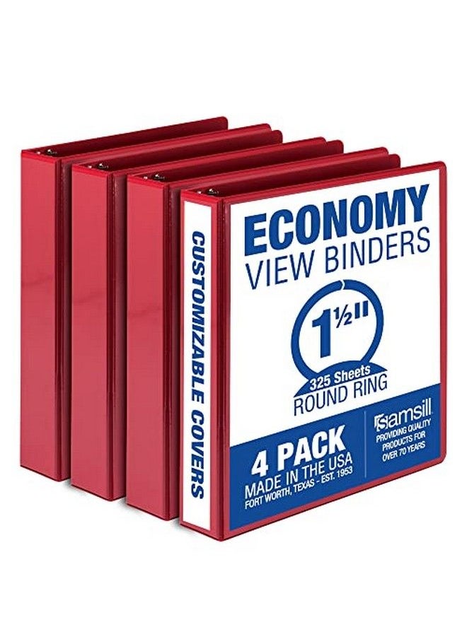 Samsill - Economy 1.5 Inch 3 Ring Binder Made In The Usa Round Ring Binder Customizable Clear View Cover Red 4 Pack (Mp48553) - Image 1