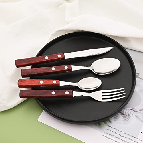 Uniturcky 8 PCS Dinner Spoon Set, 304 Stainless Steel Table Spoons with Red Wooden Square Handles, 7.9" Long - Image 4