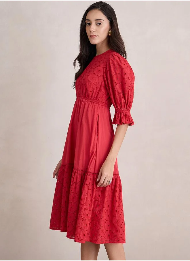 فيميلا Cotton Schiffli Tiered Midi Dress by Styli