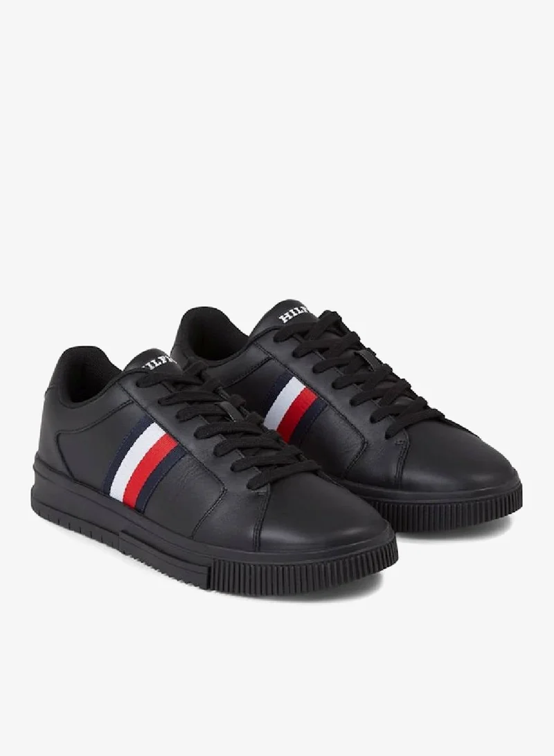 TOMMY HILFIGER Black Essential Leather Signature Tape Sneakers for Men | Best Price UAE