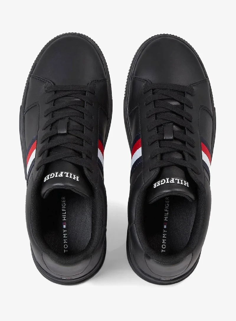 TOMMY HILFIGER Black Essential Leather Signature Tape Sneakers for Men | Best Price UAE
