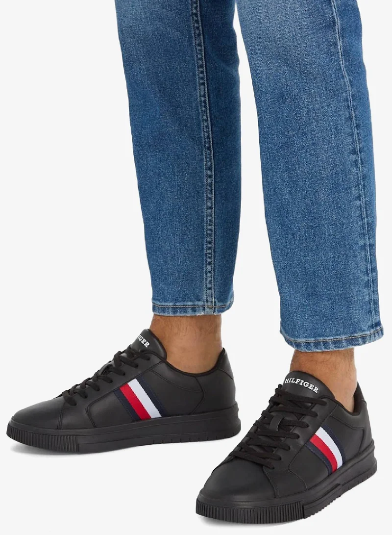 TOMMY HILFIGER Black Essential Leather Signature Tape Sneakers for Men | Best Price UAE
