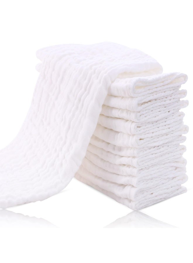 Cute Castle 12 Pack Muslin Burp Cloths for Baby - Ultra-Soft 100% Cotton Baby Washcloths - Large 20'' by 10'' Super Absorbent Milk Spit Up Rags - Burpy Cloths for Unisex, Boy, Girl - White - Image 1
