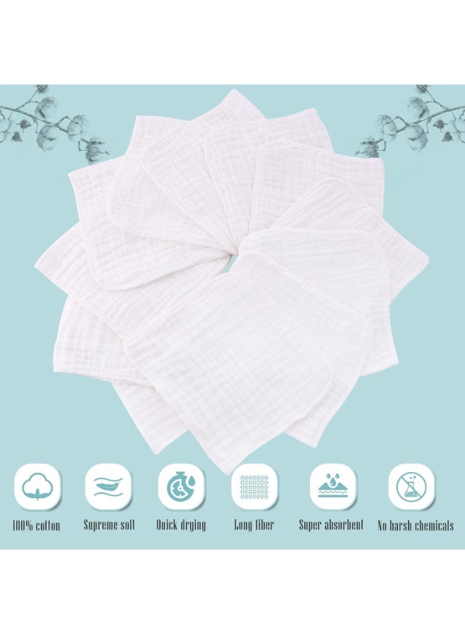 Cute Castle 12 Pack Muslin Burp Cloths for Baby - Ultra-Soft 100% Cotton Baby Washcloths - Large 20'' by 10'' Super Absorbent Milk Spit Up Rags - Burpy Cloths for Unisex, Boy, Girl - White - Image 2