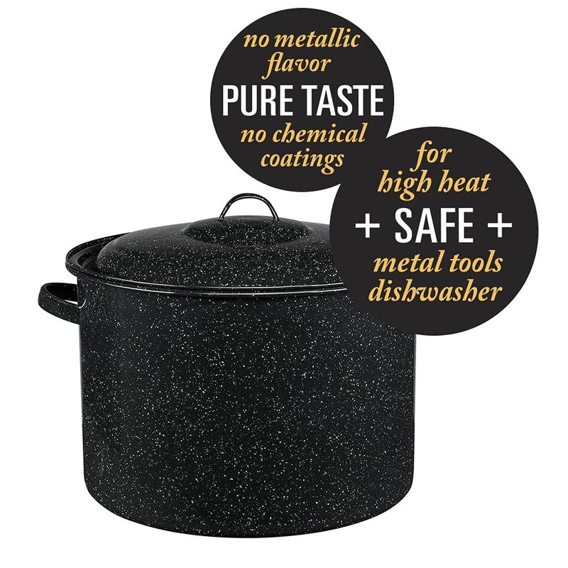 Granite Ware 21-Quart Stockpot, Large Capacity for Soups, Stews, Pasta - Durable Graniteware with Non-Stick Surface for Easy Cleaning - Chip-Resistant & Even Heat Distribution (Speckled Black) - Image 2