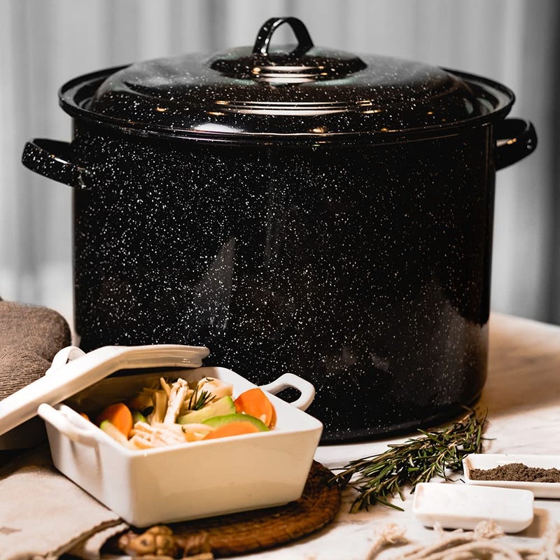Granite Ware 21-Quart Stockpot, Large Capacity for Soups, Stews, Pasta - Durable Graniteware with Non-Stick Surface for Easy Cleaning - Chip-Resistant & Even Heat Distribution (Speckled Black) - Image 4