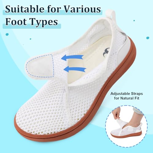 Scurtain Womens Wide Mesh Shoes Adult Beach Pool Water Shoe White Barefoot Grounding Rubber Walking Shoes for Women Summer Spring Cruise Travel Vacation Must Haves Size - Image 4